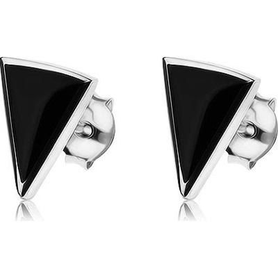 Šperky eshop puzetové náušnice ze stříbra černý onyxový trojúhelník lesklá kontura I25.19