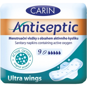 Carin Antiseptic Ultra Wings dámske hygienické vložky s obsahom aktívneho kyslíka 9 ks