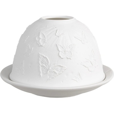Bílý porcelánový svícen na čajovou svíčku s motýlky Paollo - Ø 12 * 8 cm - Clayre & Eef