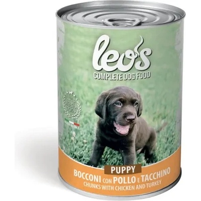 Gemon Monge Leo’s Chunks with Chicken and Turkey Puppy - Пълноценна мокра храна за подрастващи кученца, хапки с пилешко и пуешко месо, 415 гр