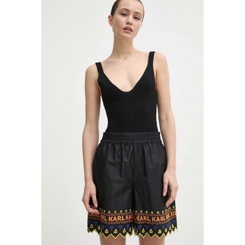 Karl Lagerfeld Bavlněné šortky vzorované high waist 241W1003 černá