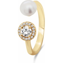Brilio Silver pozlátený prsteň s pravou perlou a zirkónmi RI062Y