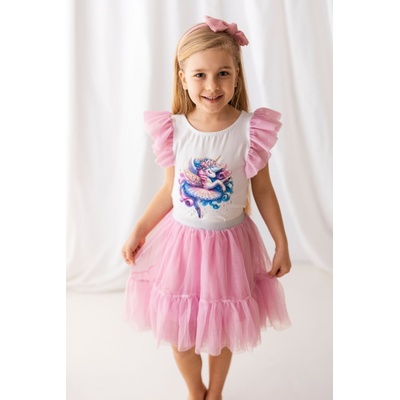 Lily Grey dívčí tričko s jednorožcem a růžovými volánkovými rukávy