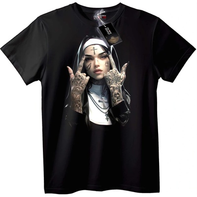 NOONEBRAND Тениска Татуирана Рок Монахиня - L, Black