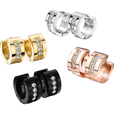 Šperky Eshop Ocelové náušnice kruhy se zirkony 13,5 mm S77.12 Černá