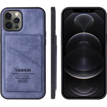 Púzdro Taokkim ochranné z PU kože s kapsou v retro štéle iPhone 13 Pro - modré