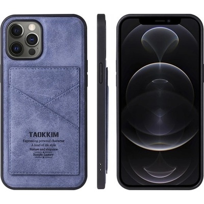 Púzdro Taokkim ochranné z PU kože s kapsou v retro štéle iPhone 13 Pro - modré