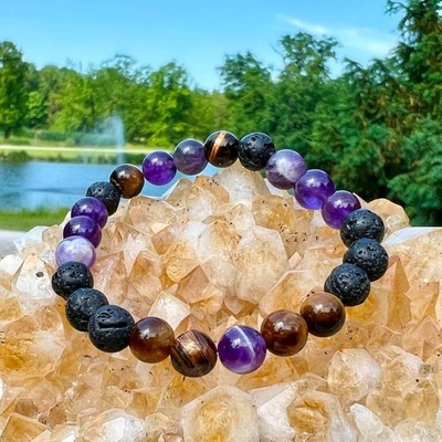 Živé kameny minerální náramek ametyst lávový kámen tygří oko MEDITACE NARM2021340