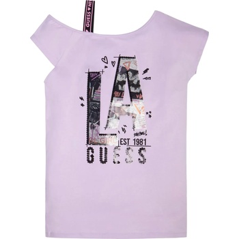 Image 1 of GUESS Тениска с едно рамо в лилаво с надписи за момиче Guess