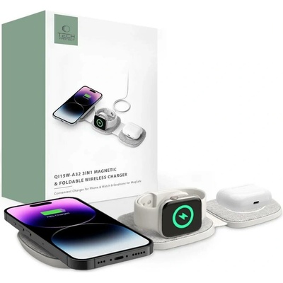 Nabíječka pro iPhone, Apple Watch a AirPods - Tech-Protect, A32 MagSafe Wireless Charger White Magnetická bezdrátová nabíječka s MagSafe šedá – Zboží Živě