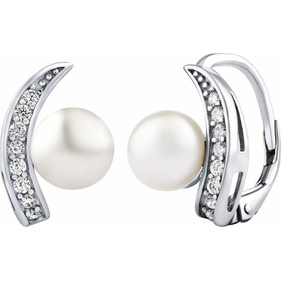 Silvego Strieborné náušnice ADELINA s bielou prírodnou perlou a Brilliance Zirconia LPS0608EKLW