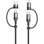 DeTech Кабел за данни DeTech DE-54UCI, 4в1 USB-Lightning/Type-C Type-C - Type-C, 1.0m, Black - 40535 (DE-40535)