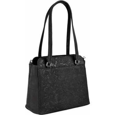 Wood bag dámská kožená kabelka Woodbag s květinami černá
