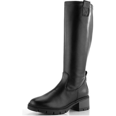 Tamaris hladké kožené kozačky na podpatku Black 1-25601-43