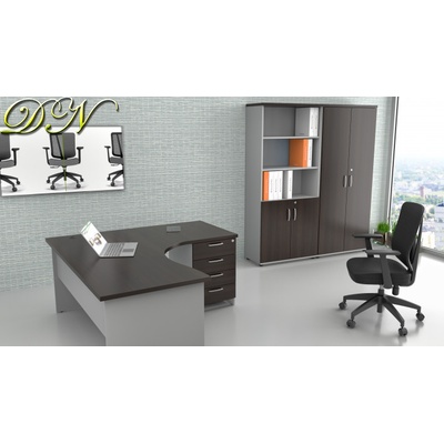 NABYTEK-DESIGNOVY.CZ - ZE 1.12 07 Sestava kancelářského nábytku Komfort 1.12 kaštan/šedá – Sleviste.cz