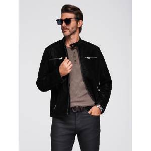 Ombre Clothing Мъжко стилно яке от еко кожа със стойче - черно V2 C637 Ombre Clothing Ombre Clothing | Cheren | МЪЖЕ | S