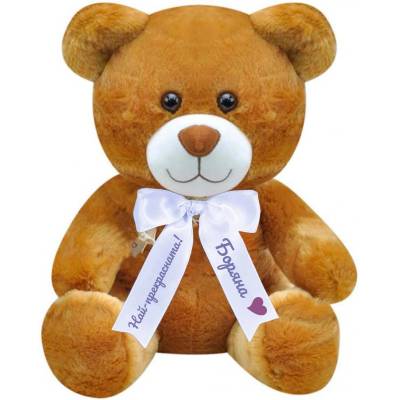 Tea Toys Плюшено мече с надписана панделка Tea, 37 см, Кафяв