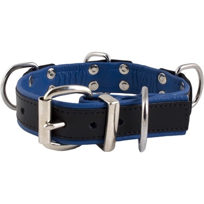 Mister B Slave Collar 4 D-Rings, kožený obojok modrý