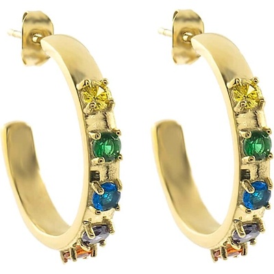 BRUNOshop.cz Náušnice kruhy s kamínky barevné gold S4243
