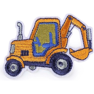 Nažehlovačka traktor, jeřáb, auto, bagr, hasiči Varianta: 5 oranžovožlutá bagr, Balení: 10 ks