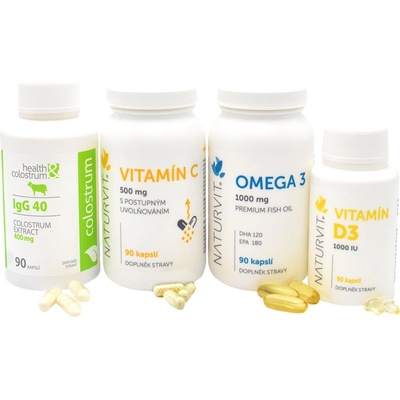 NaturVit Dárkové balení vitamínů na imunitu C 90 ks + Omega 90 ks + D3 90 ks + Colostrum 90 ks – Zboží Mobilmania