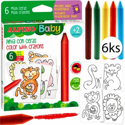 Alpino Baby Voskové pastelky 6 ks + obrázky na vymaľovanie KX6056
