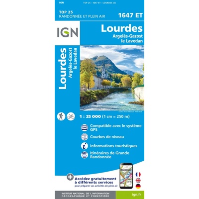 mapa Lourdes, Argeles-Gazost, le Lavedan 1:25 t.