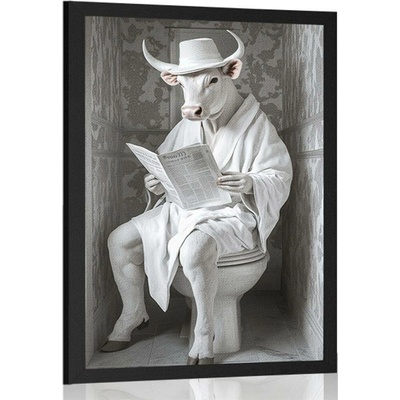 Plakát bílý býk s novinami na záchodě - 40x60 black