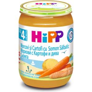 Hipp Био пюре Hipp - Сьомга с ранни моркови и картофи, 190 g (6105)