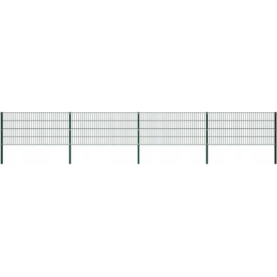 Železný plotový panel se sloupky, 6,8 x 0,8 m, zelený