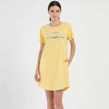 Image 1 of Свежа нощница в жълто с апликация жабки