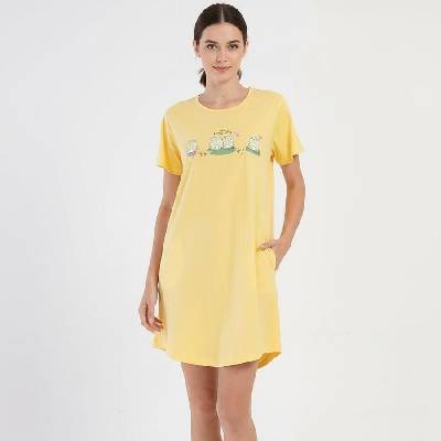 Свежа нощница в жълто с апликация жабки