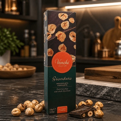 Venchi Gianduja Nocciolata Fondente horká čokoláda s celými lieskovcami 170 g