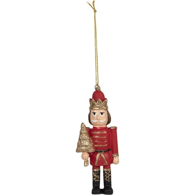 Clayre & Eef Závěsná vánoční dekorace Louskáček se stromkem 4*2*9 cm