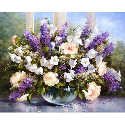 Диамантен Гоблен с Рамка "Красив букет" - 30 x 40 см, Квадратни мъниста