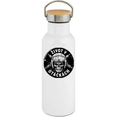 123TRIKO termoska Život v otáčkách, V1, černý tisk 500 ml motorka