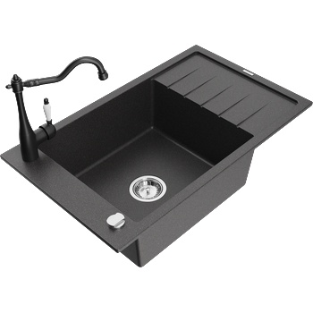 Mexen Elias мивка от гранит с 1 отделение с отцедник и кухненски смесител Carla, черен на петна - 6511-76-670700-70 (6511-76-670700-70)