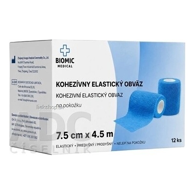 BIOMIC Kohezívny elastický obväz 7,5 cm x 4,5 m modrý 12 ks