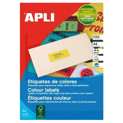 Etikety farebné 70x31mm APLI A4 100 hárkov žlté