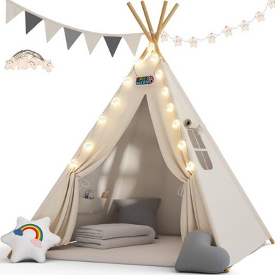 Deuba Dětský stan Teepee 160 x 130 x 130 cm bílý – Zboží Dáma