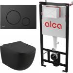 Alcadrain Комплект тоалетно казанче с вградена рамка Alca AM101/1120 и черен капак M678 плюс тоалетна чиния Fluminia Minerva с капак с плавно затваряне (AM101/1120+M678+2210RBM)