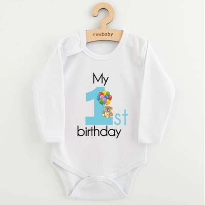 Detské body New Baby My st birthday modré s dlhým rukávom