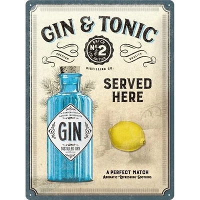 Postershop Plechová cedule: Gin & Tonic Served Here - 40x30 cm