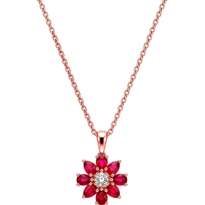 Zlaton Řetízek růžové zlato anker květina s rubíny a diamant N04082603596