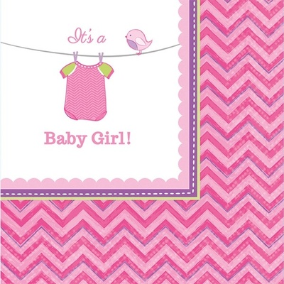 Amscan papírové ubrousky It’s a Baby Girl vlny 25x25cm 16ks