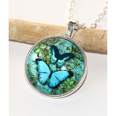 Jewerly Fashion Řetízek Amulet Modrý Motýl, Dva přátelé, Vznešená lehkost, Vintage 2563