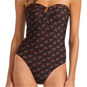 Seafolly Дамски бански костюм Seafolly Women's Batik Bloom Bandeau One Piece Swimsuit - Black - размер 42 (EU) (150-6775-0116)