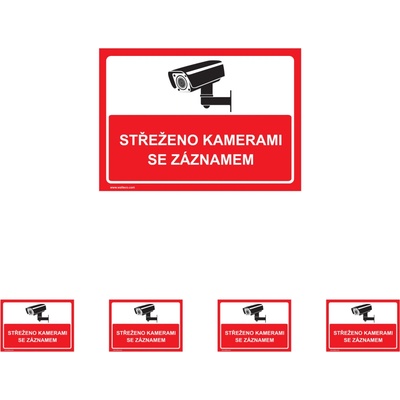 Walteco Strážené kamerami so záznamom (červená), 297x210mm, formát A4, plastová tabuľka Množstvo: 5 ks , 20040BP1