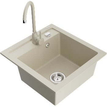Mexen Vito гранитна мивка с 1 отделение и кухненски смесител Telma, бежов - 6503-69-670200-69 (6503-69-670200-69)