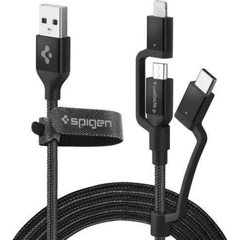 Spigen C10i3 3v1 Type-C & Lightning & Micro-USB, 150cm, černý